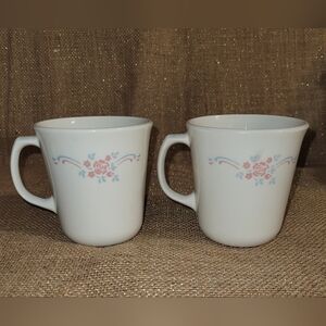 2 Vintage Corning Ware Corelle English Breakfast Coffee‎ Tea Cup Mug Pink Floral